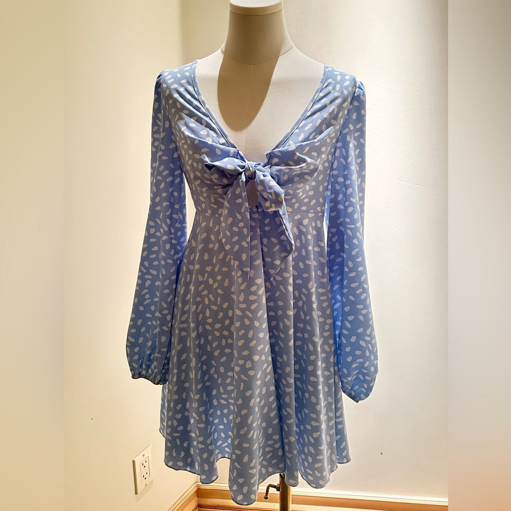 Chic Blue Patterned Dress - Picture 3 of 13